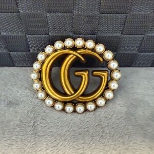 Gucci Women’s Gold And Pearl Belt Buckle, Buckle Only, 4” Oval, Vintage